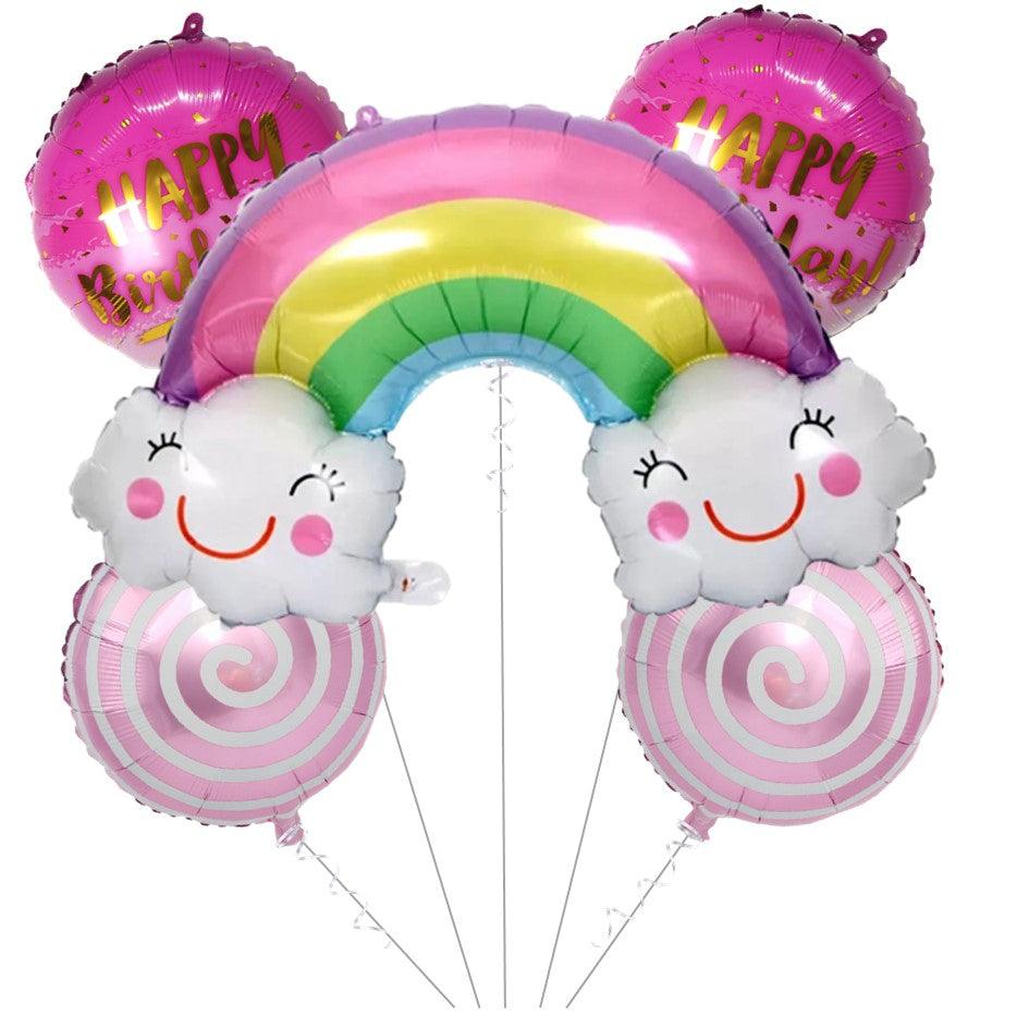 PartyCorp Happy Birthday Rainbow & Clouds Foil Balloon Bouquet, Decoration Kit for Boys, Girls, DIY Pack of 5