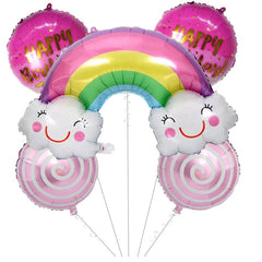 PartyCorp Happy Birthday Rainbow & Clouds Foil Balloon Bouquet, Decoration Kit for Boys, Girls, DIY Pack of 5