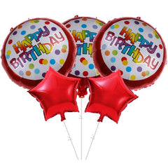PartyCorp Happy Birthday Red Stars and Red-White Polka Dots Balloon Bouquet, Birthday Decoration Set for Boys, Girls and Adults, DIY Pack of 5