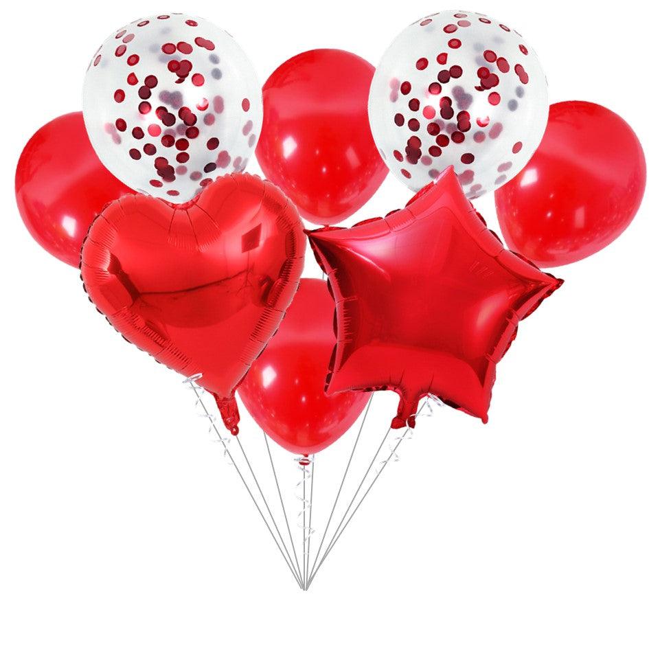 PartyCorp Red and White Stars, Heart and Confetti Balloon Bouquet, Decoration Set for Birthday, Anniversary, Baby, Bridal Shower, DIY Pack of 8