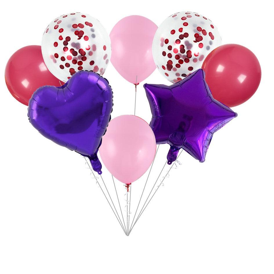 PartyCorp Purple Stars, Heart and Pink White Confetti Balloon Bouquet, Decoration Set for Birthday, Anniversary, Baby, Bridal Shower, DIY Pack of 8