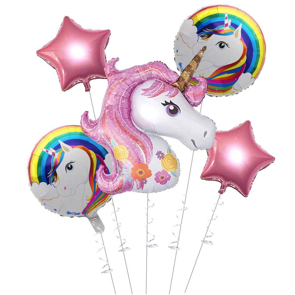 PartyCorp Unicorn Theme Pink Foil Balloon Bouquet, Birthday Decoration Set for Girls, DIY Pack of 5