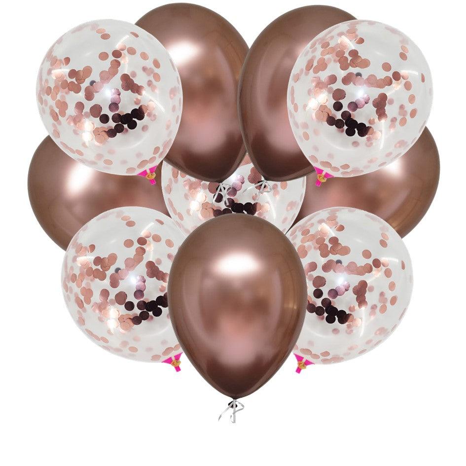 PartyCorp Rose Gold and White Confetti Balloon Bouquet, Decoration Set for Birthday, Anniversary, Baby, Bridal Shower, DIY Pack of 10