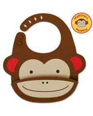 Skip Hop Zoo Fold & Go Silicone Bib Monkey - Feeding Accessory For Ages 1-3 Years
