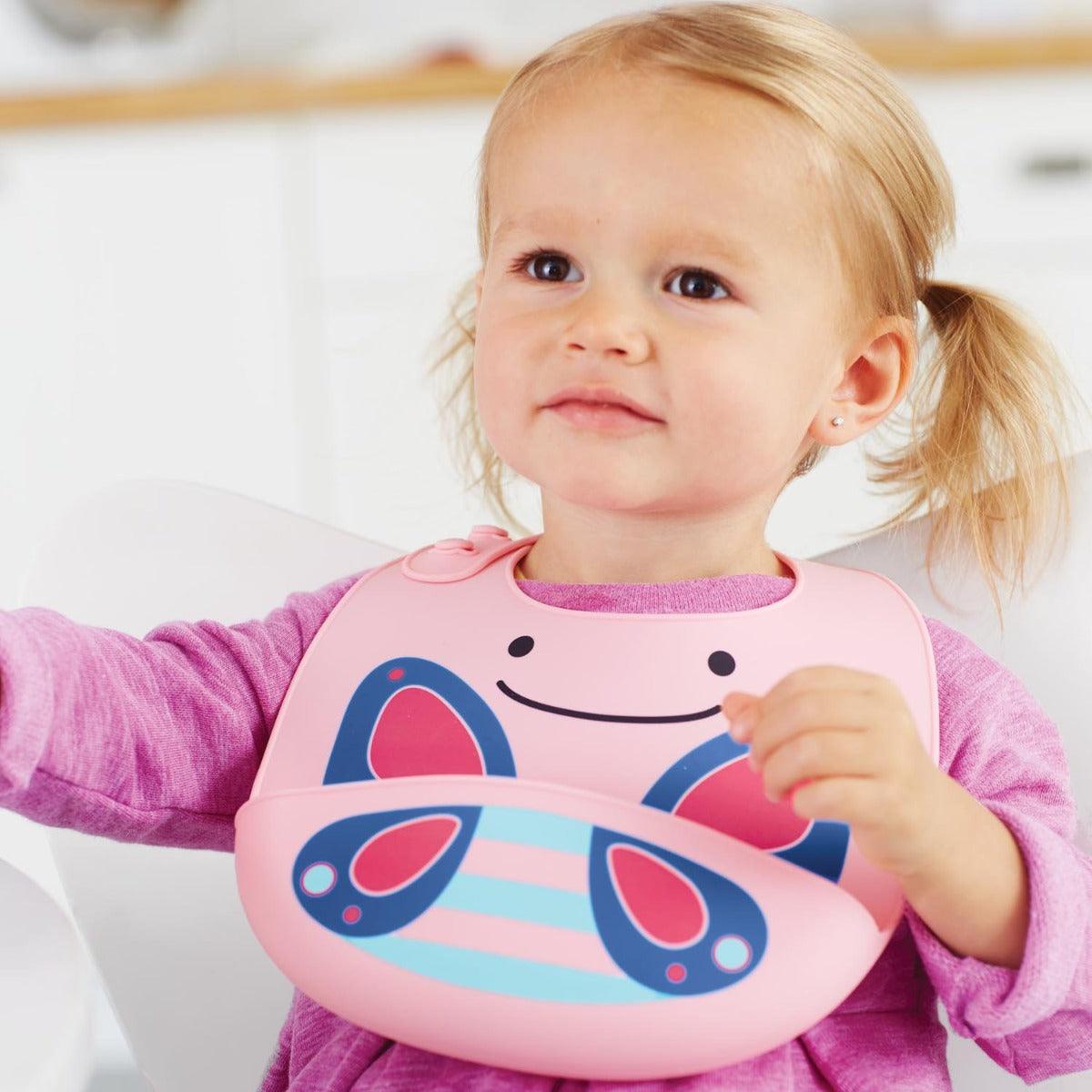 Skip Hop Zoo Fold & Go Silicone Bib Butterfly - Feeding Accessory For Ages 1-3 Years