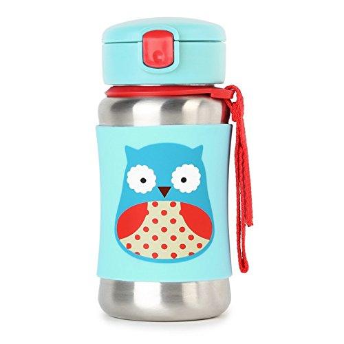 Skip Hop Zoo Back To School Sports Bottle Owl - Stainless Steel Sipper For Ages 3-6 Years