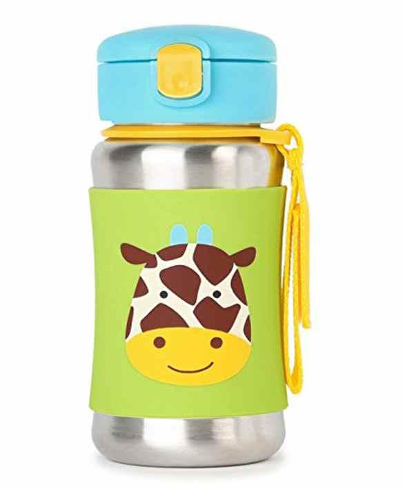 Skip Hop Zoo Back To School Sports Bottle Giraffe - Stainless Steel Sipper For Ages 3-6 Years