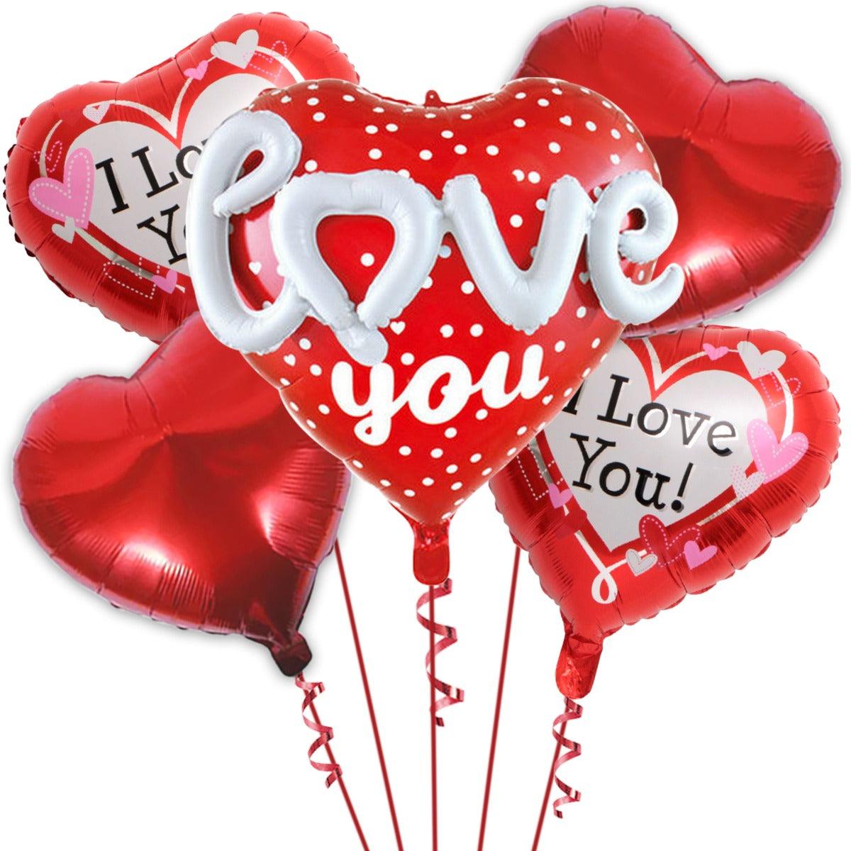 PartyCorp I Love You Red Heart With Cursive White Love Text 3D Foil Balloon Bouquet, DIY Pack Of 5