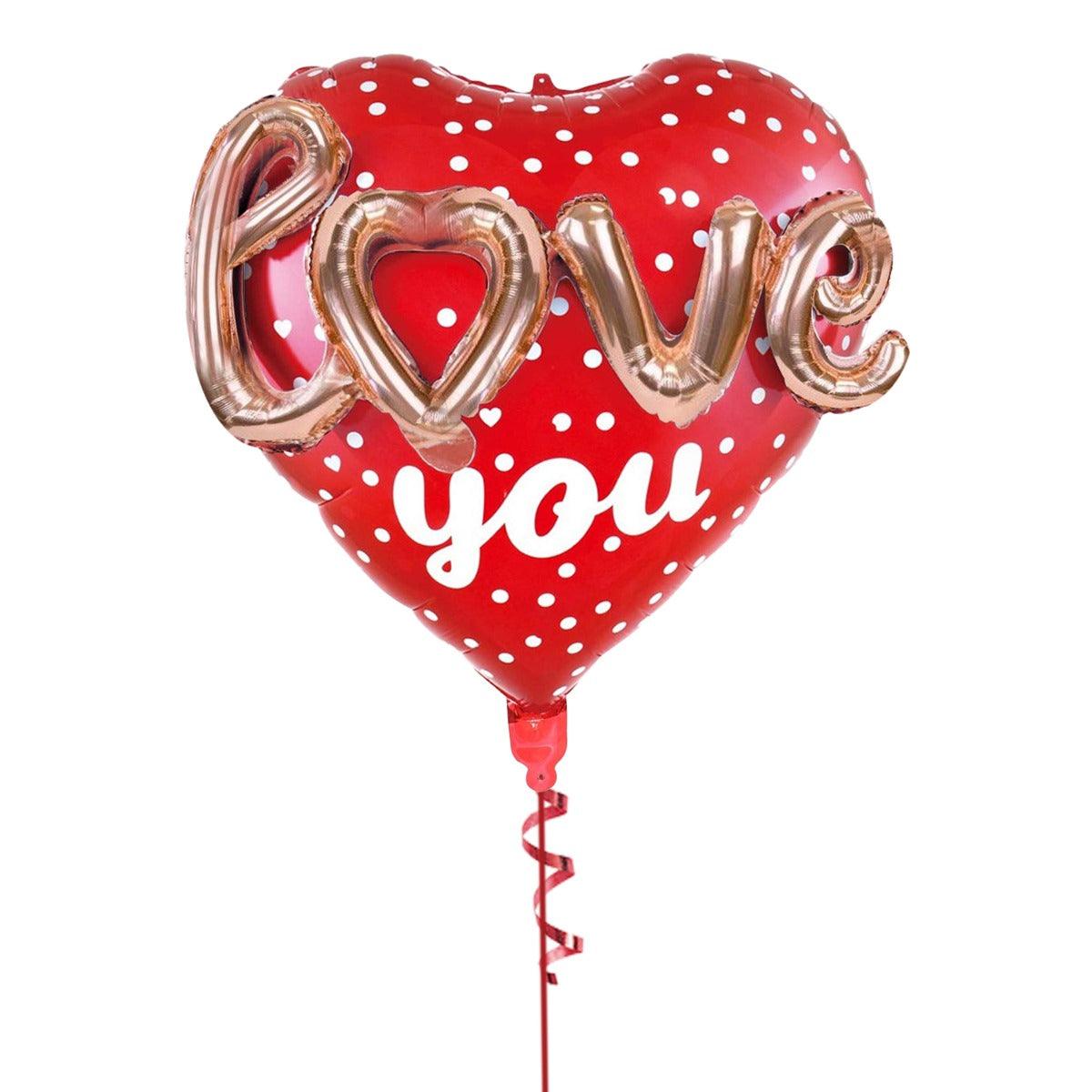 PartyCorp I Love You Red Heart With Cursive Rose Gold Love Text 3D Foil Balloon Bouquet, DIY Pack Of 5