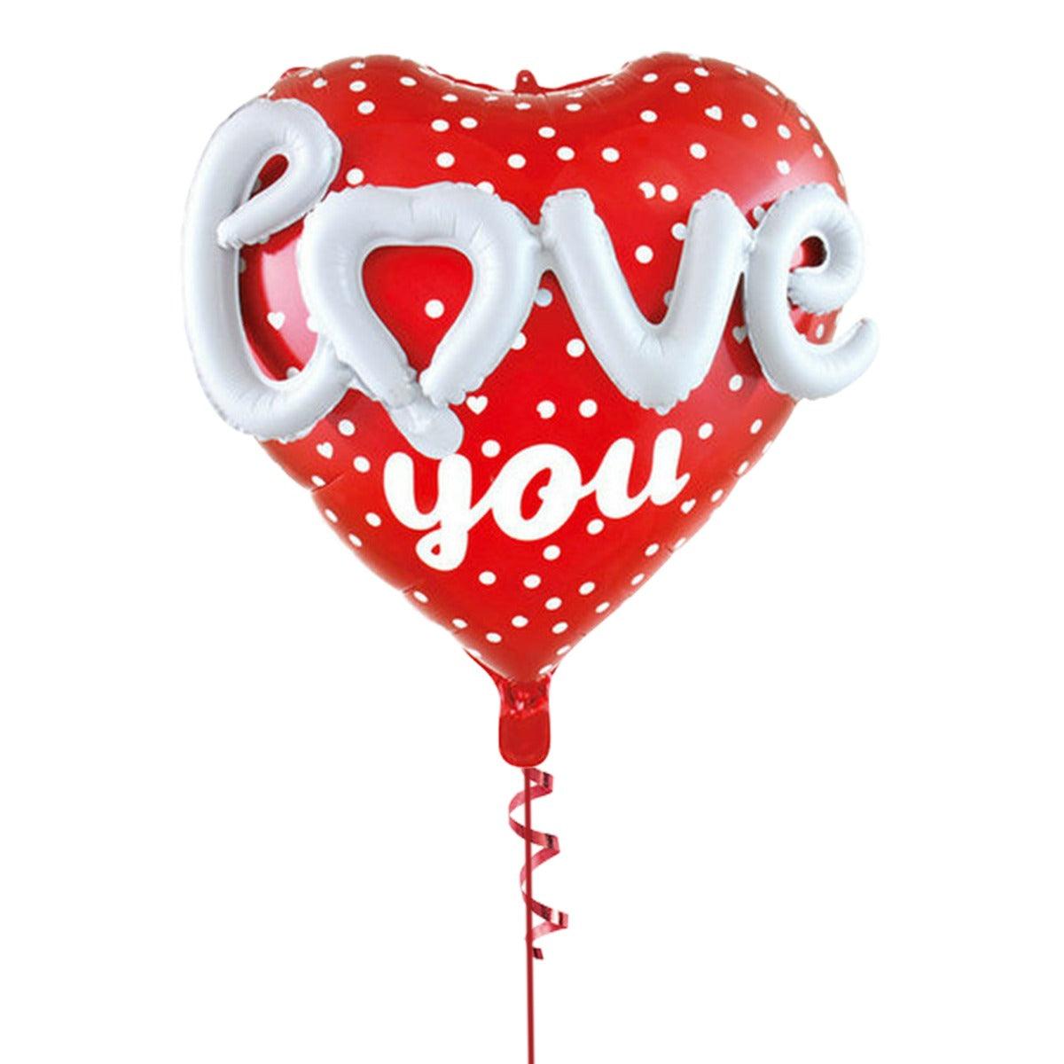 PartyCorp Red Polka Dots Heart With Cursive White Love Text 3D Foil Balloon, DIY Pack Of 3