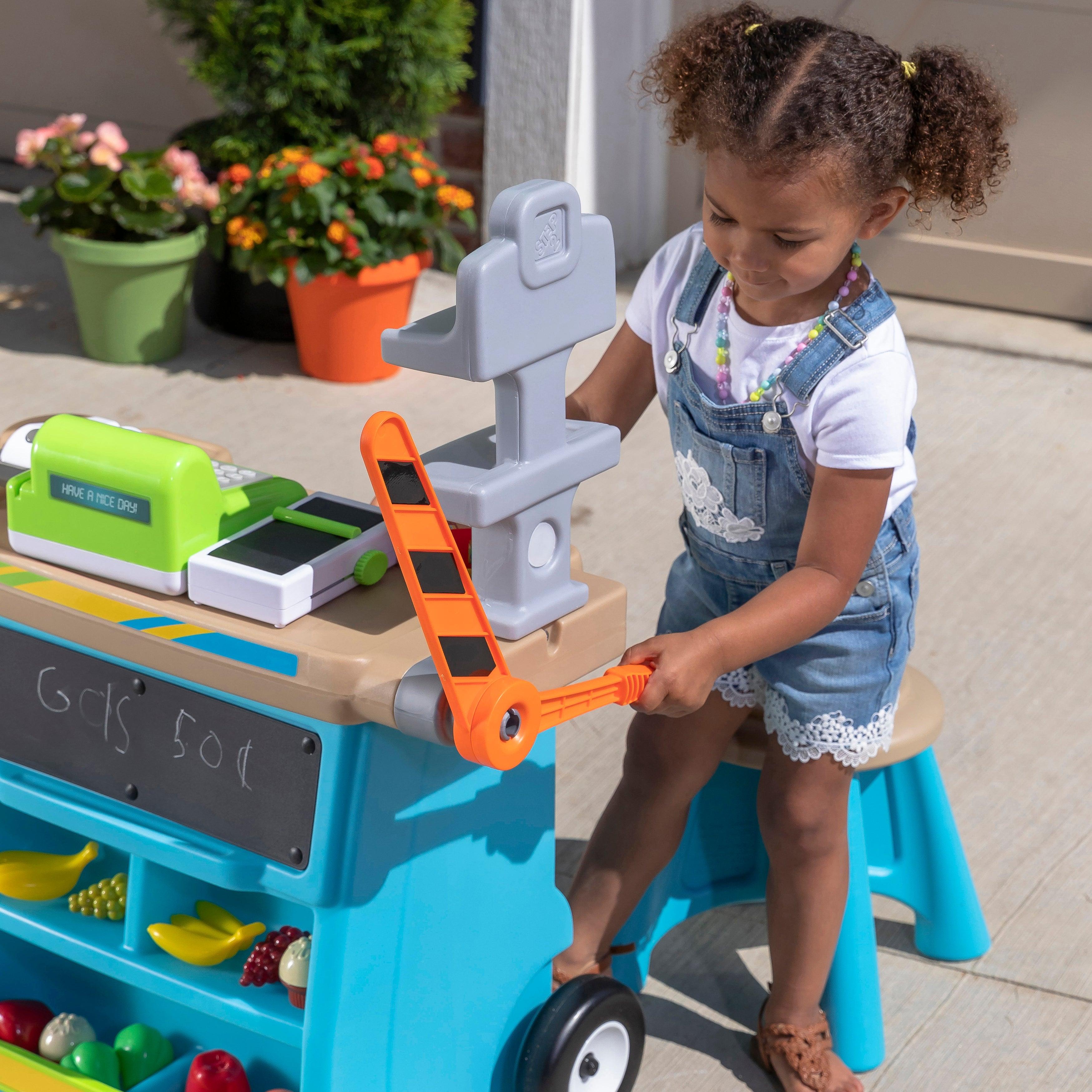 Step2 Stop & Go Market Kids Pretend Play Store & Toll Booth with Toy Cash Register, Blue - FunCorp India