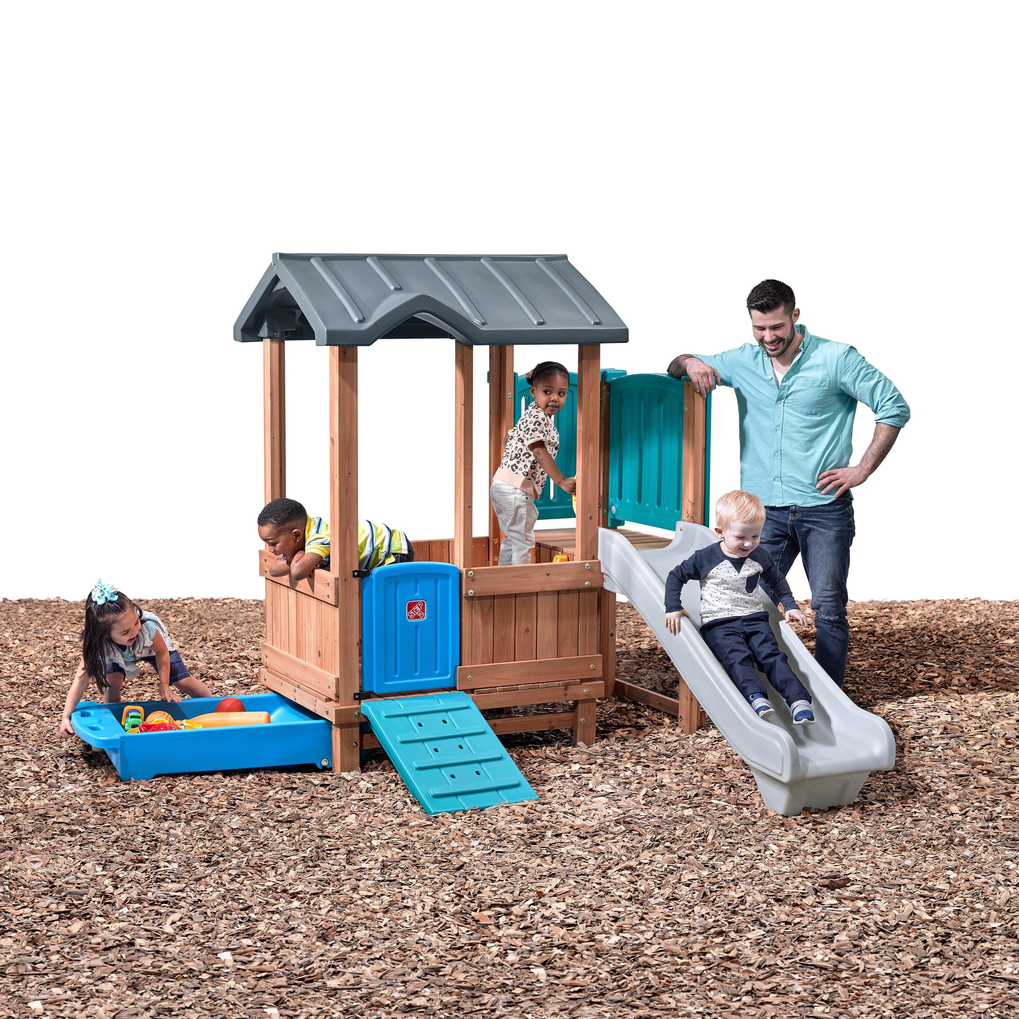 Step2 Woodland Adventure Playhouse Wooden Playset with Slide for Kids, Brown - FunCorp India
