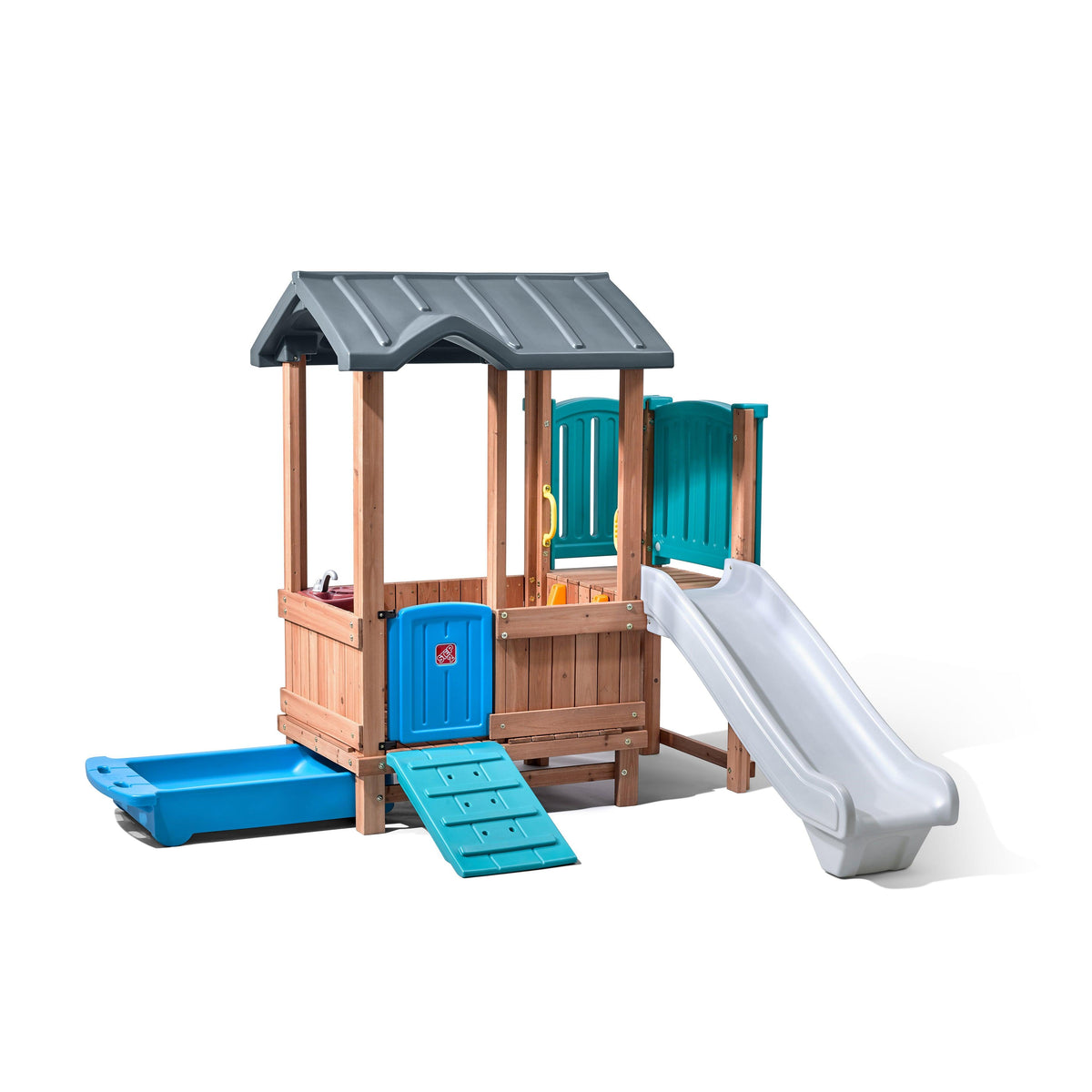 Step2 Woodland Adventure Playhouse Wooden Playset with Slide for Kids, Brown - FunCorp India