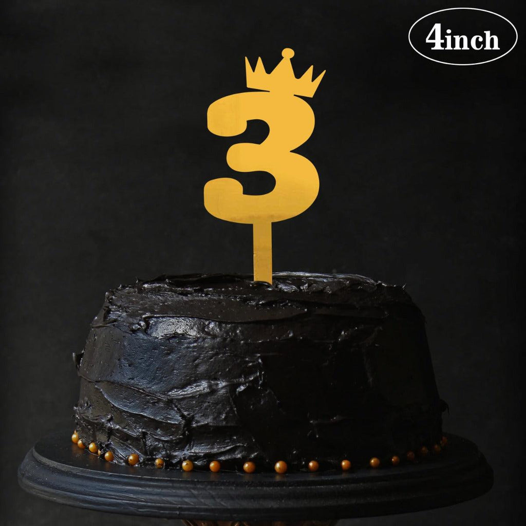 PartyCorp Gold Acrylic Number Three Digit 4 Inch Cake Topper,1 Piece