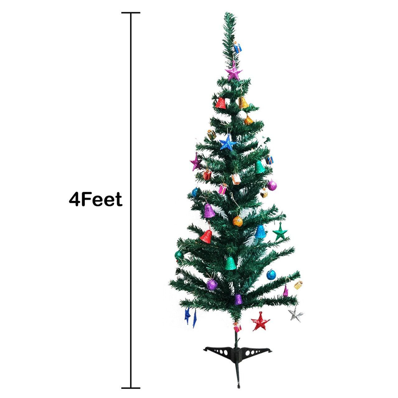 PartyCorp 4 ft Xmas Tree with 48 Decoration Glitter Ornaments and Danglers with Santa Hat for Home, Living Room Decor Combo - FunCorp India
