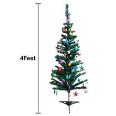 PartyCorp 4 ft Xmas Tree with 48 Decoration Glitter Ornaments and Danglers with Santa Hat for Home, Living Room Decor Combo - FunCorp India