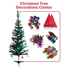 PartyCorp 4 ft Xmas Tree with 48 Decoration Glitter Ornaments and Danglers with Santa Hat for Home, Living Room Decor Combo - FunCorp India