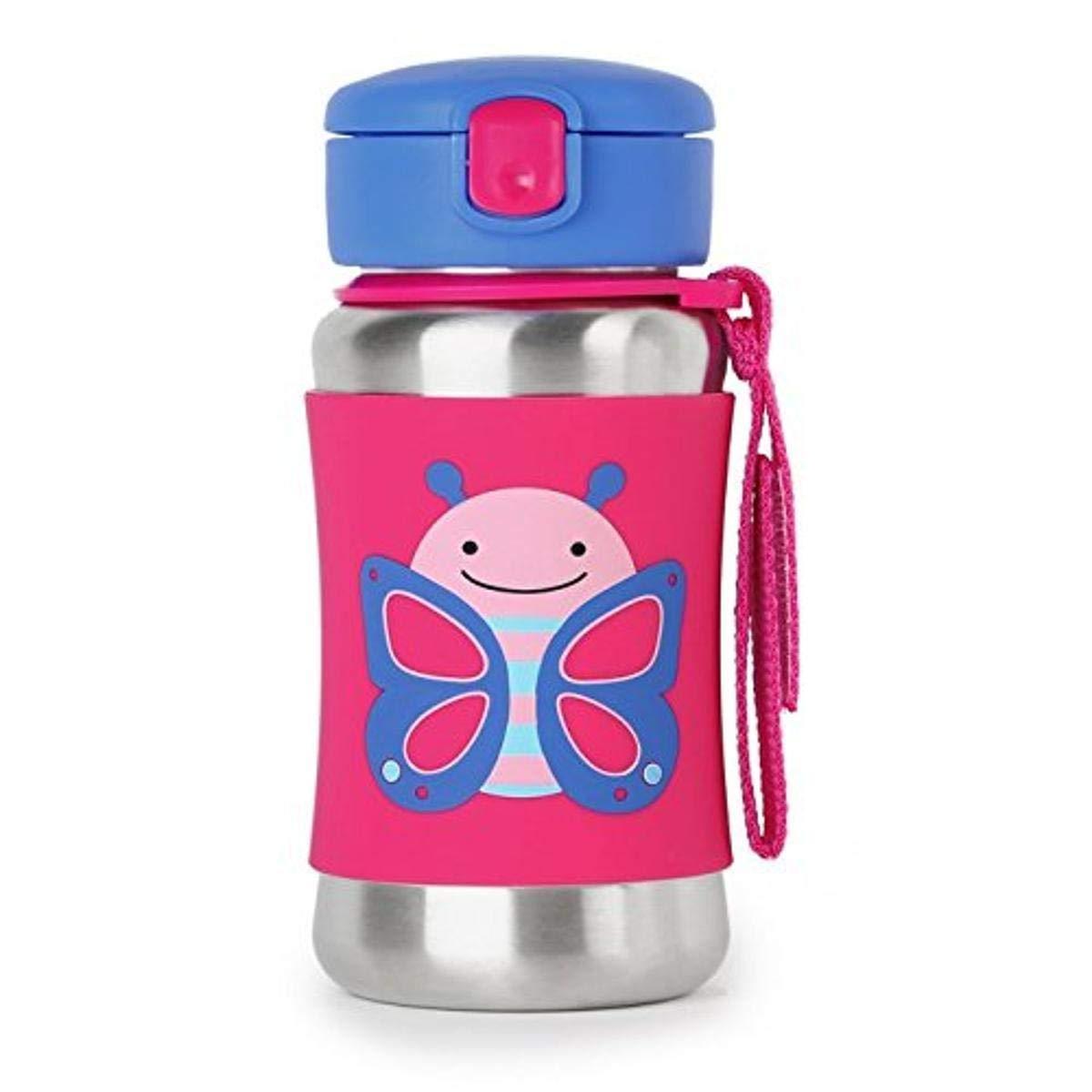 Skip Hop Zoo Back To School Sports Bottle Butterfly - Stainless Steel Sipper For Ages 3-6 Years