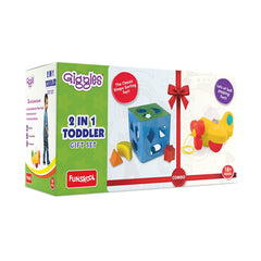 Funskool Giggles- 2 in 1 Shape Sorting Cube and Aeroplane Pull Along Toy Giftset for Toddlers