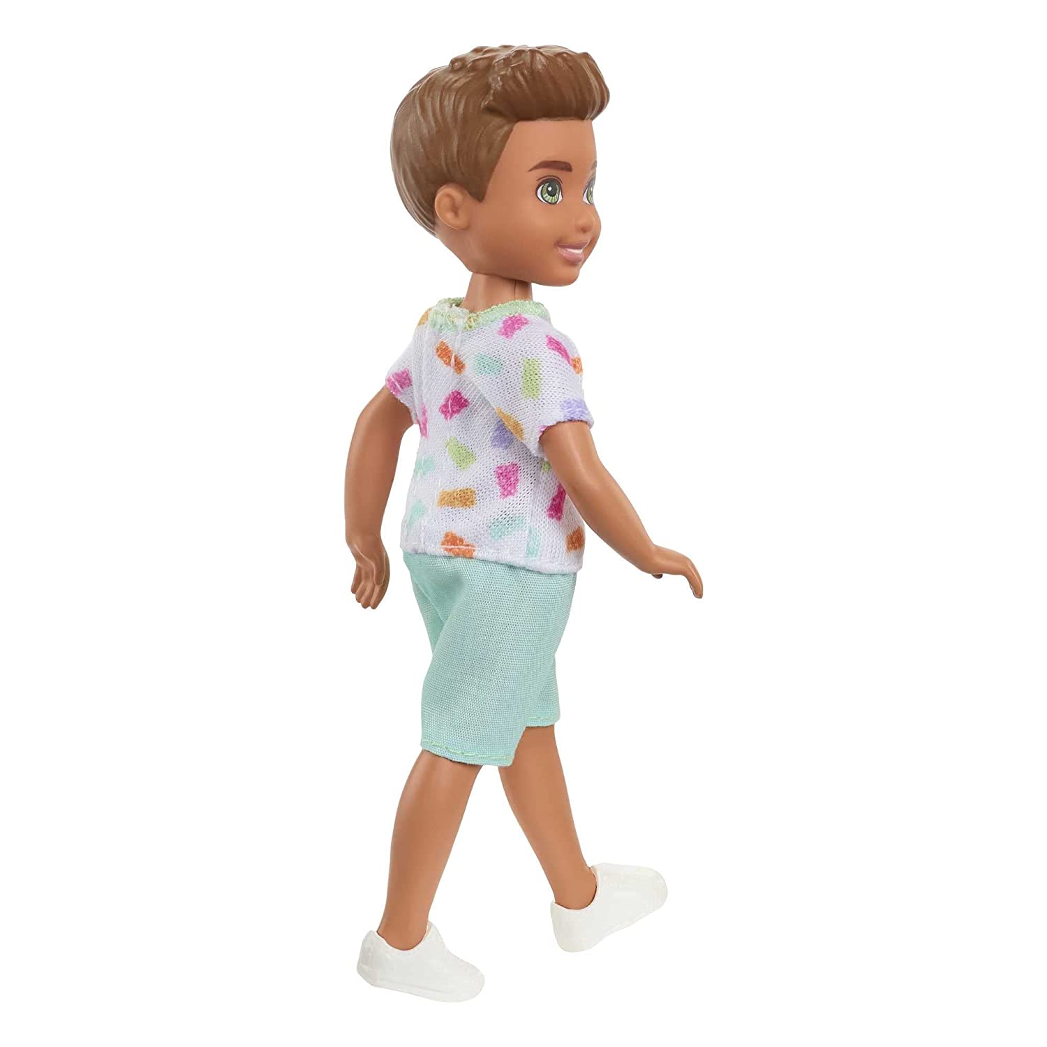 Barbie Chelsea 6 Inch Brunette Boy Doll Wearing Colorful Printed T-Shirt, Blue Shorts & White Shoes for Kids Ages 3 Years Old & Up