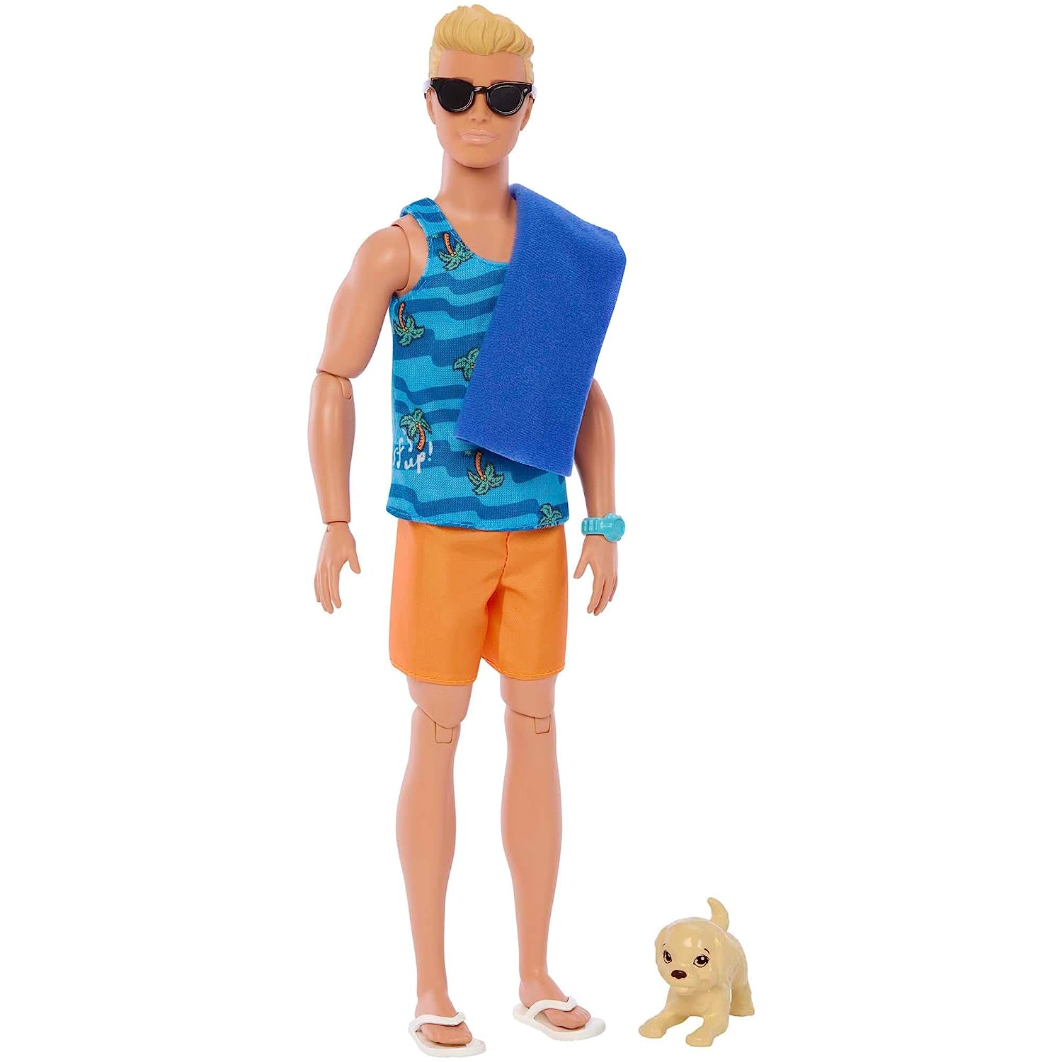 Buy Barbie Poseable Blonde Ken Beach Doll with Surfboard and Pet