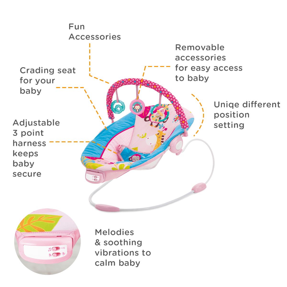 Mastela Music Vibrations Bouncer Pink - For Ages 0-1 Years