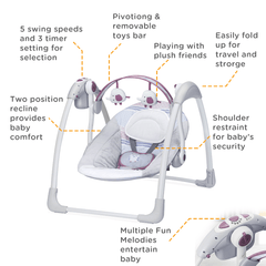 Mastela Deluxe Portable Swing Grey - For Ages 0-2 Years