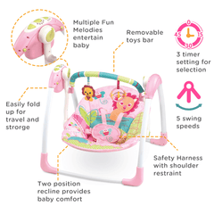 Mastela Deluxe Portable Swing Baby Pink - For Ages 0-2 Years
