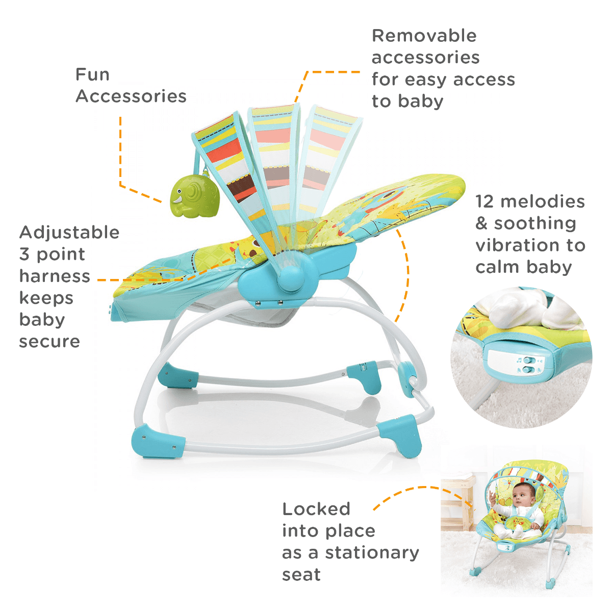 Mastela Baby Rocker Light Green - For Ages 0-3 Years