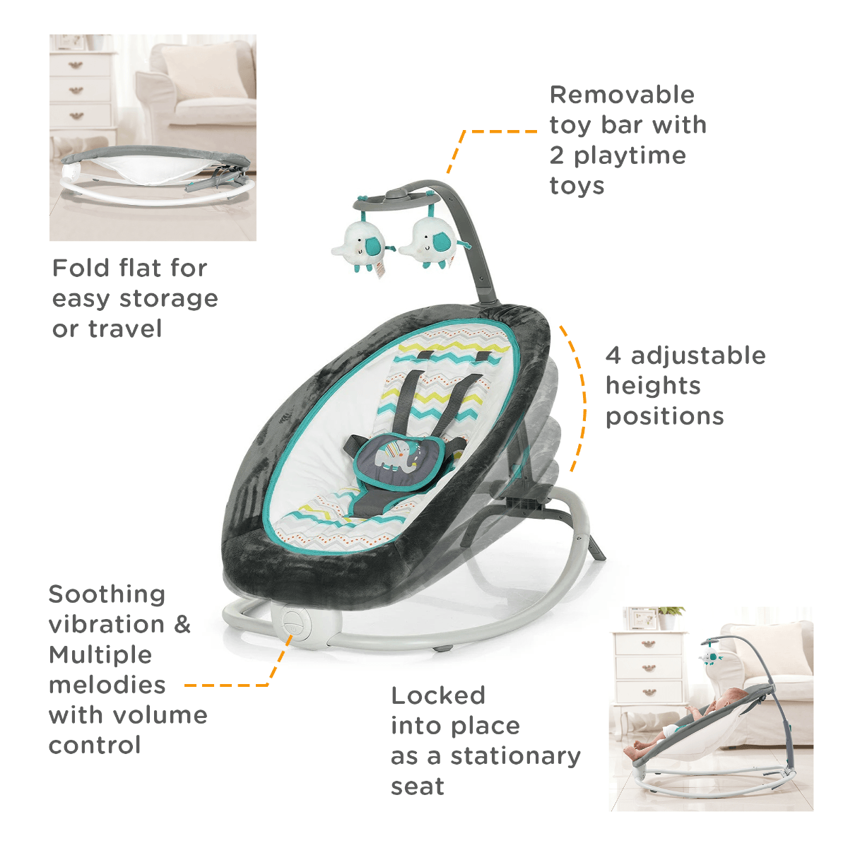 Mastela Fold Up Rocker Teal - For Ages 0-1 Years