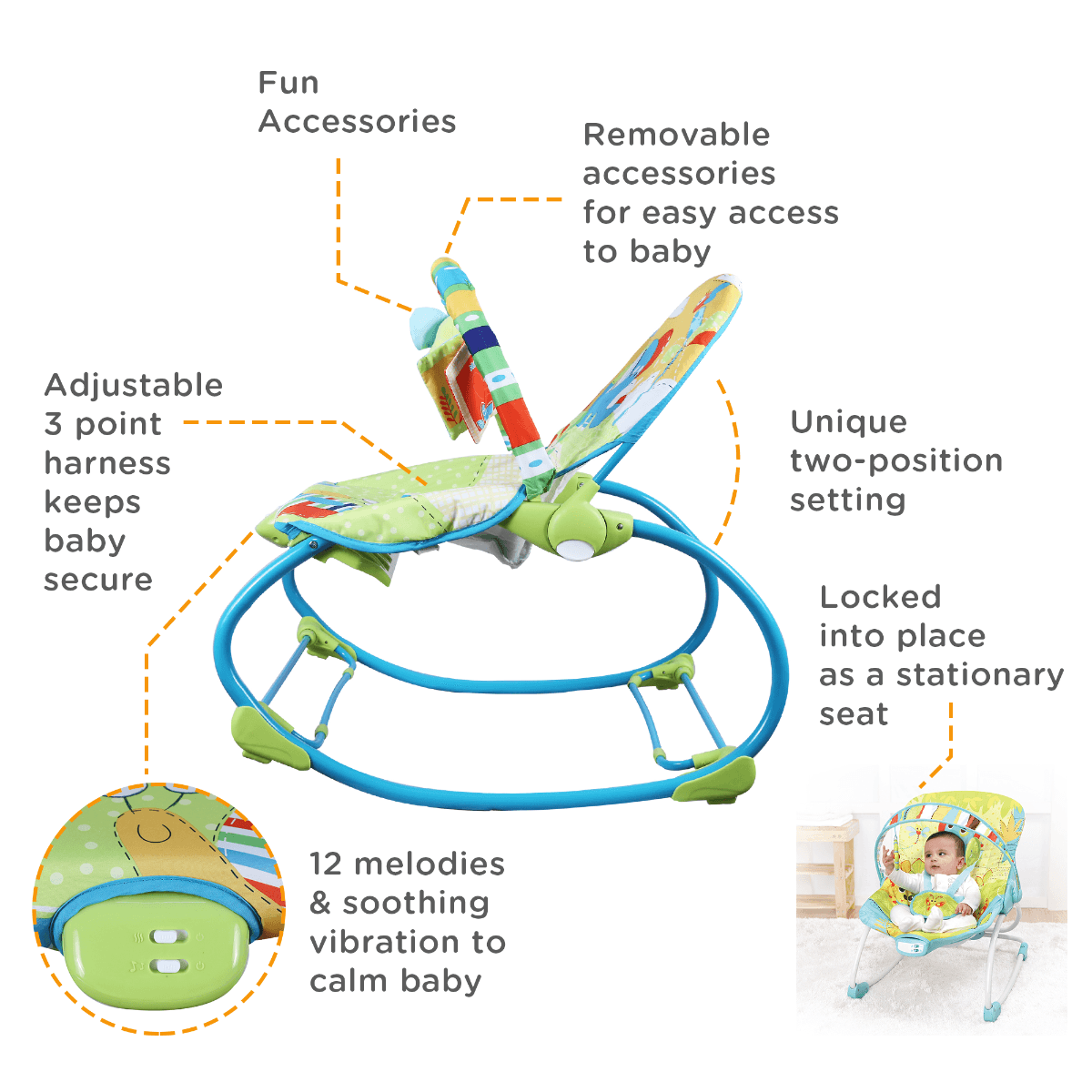 Mastela Baby Rocker Green - For Ages 0-3 Years