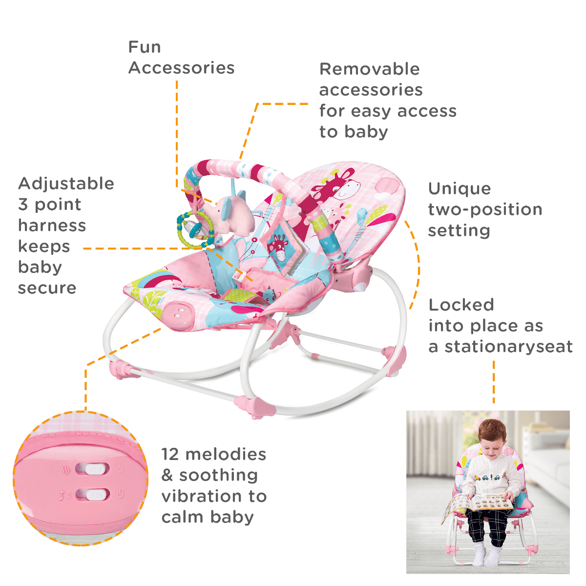 Mastela Baby Rocker Baby Pink P2 - For Ages 0-3 Years