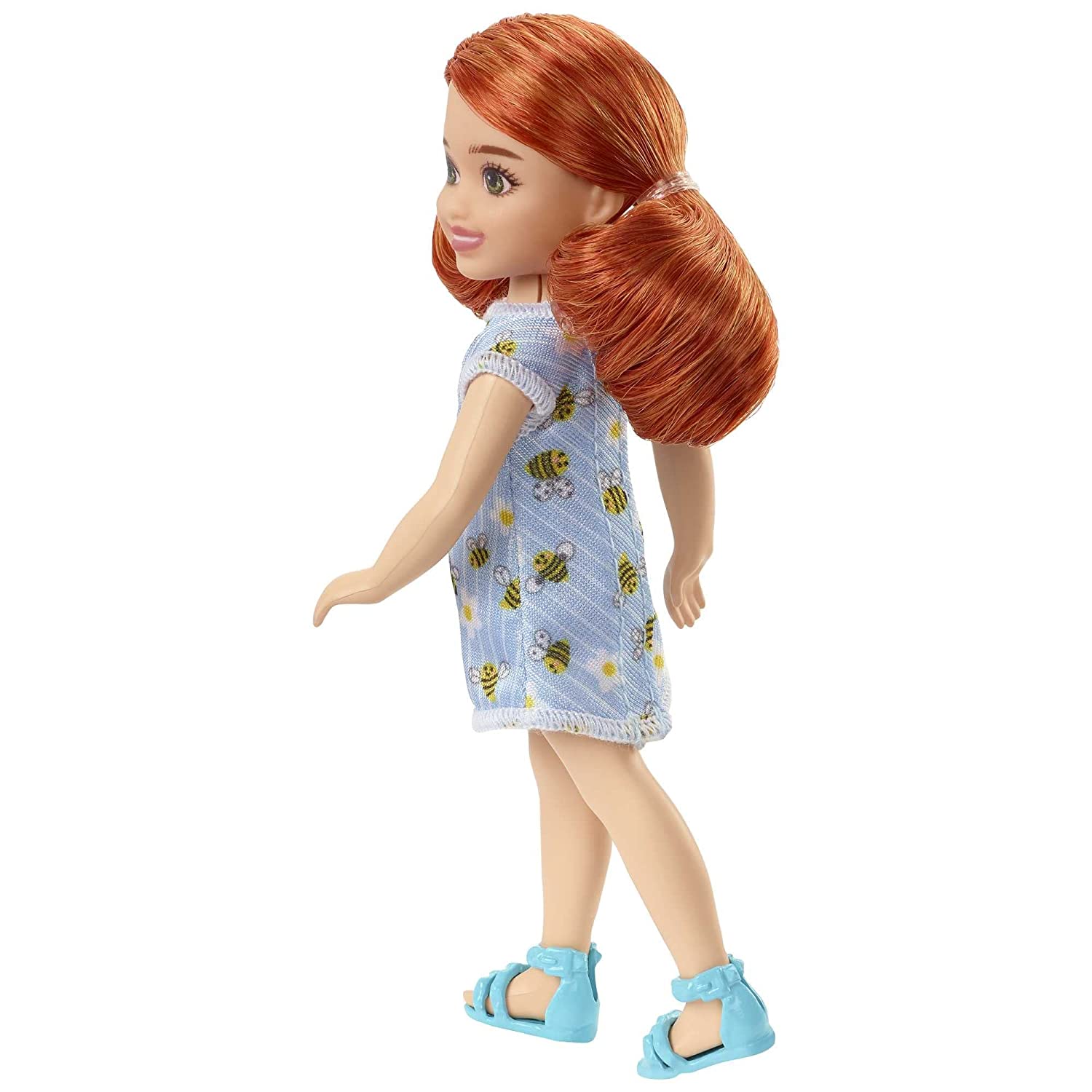 Barbie Chelsea 6 Inch Doll Red Hair Wearing Bumblebee & Flower-Print Dress and Blue Sandals for Kids Ages 3 Years Old & Up