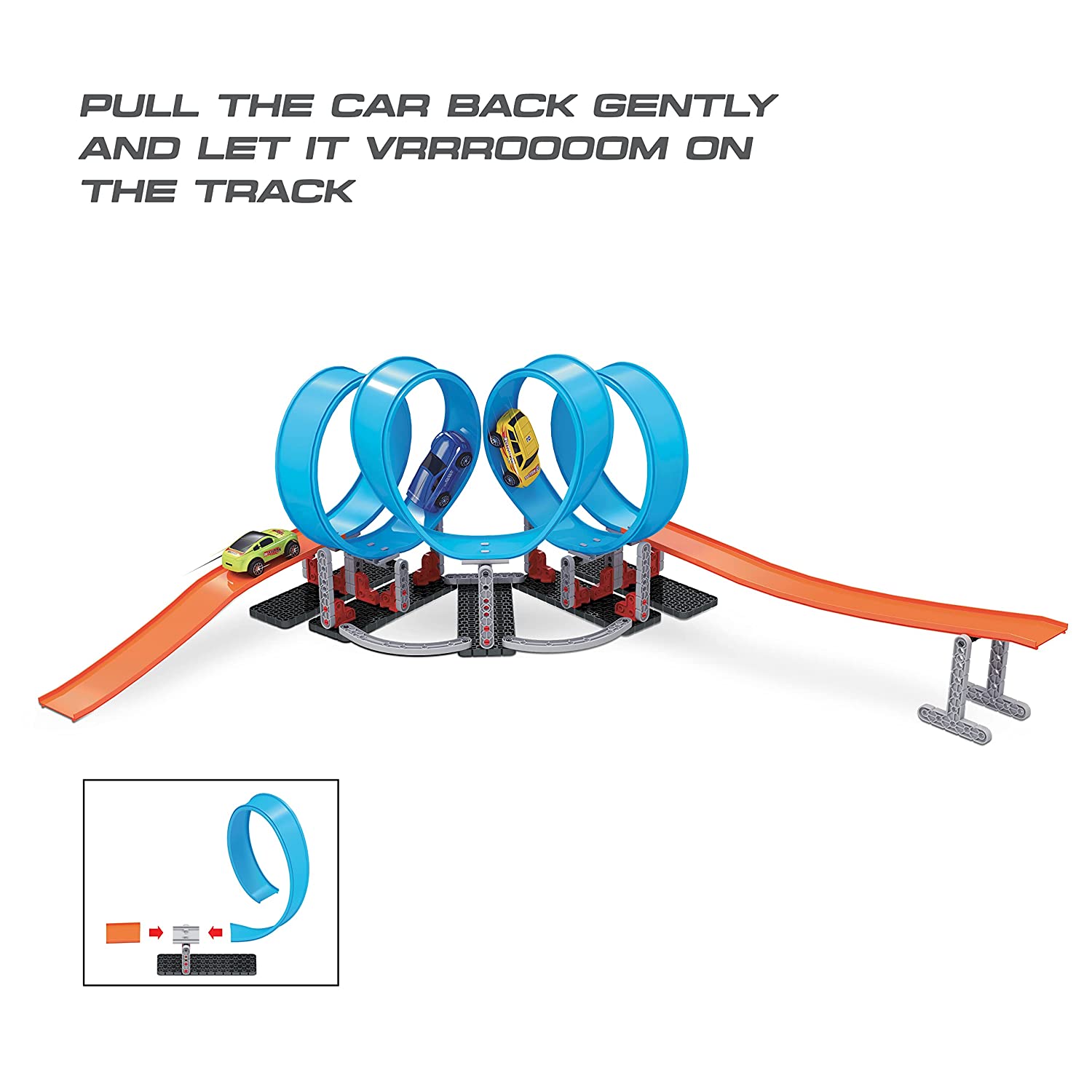 Playzu Track Champion – 68pcs Four 360 Degree Loops Racing Track Game with Building Block Sets