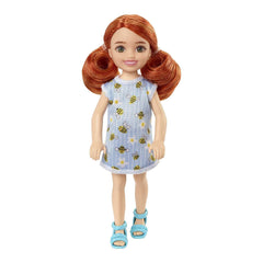 Barbie Chelsea 6 Inch Doll Red Hair Wearing Bumblebee & Flower-Print Dress and Blue Sandals for Kids Ages 3 Years Old & Up