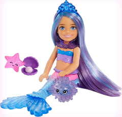 Barbie Chelsea Mermaid Power Doll with Blue & Purple Hair & 2 Ocean Pets & Treasure Chest Accessories