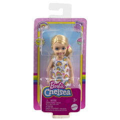 Barbie Chelsea 6 Inch Doll Blonde Hair Wearing Rainbow-Print Dress and Yellow Shoes for Kids Ages 3 Years Old & Up