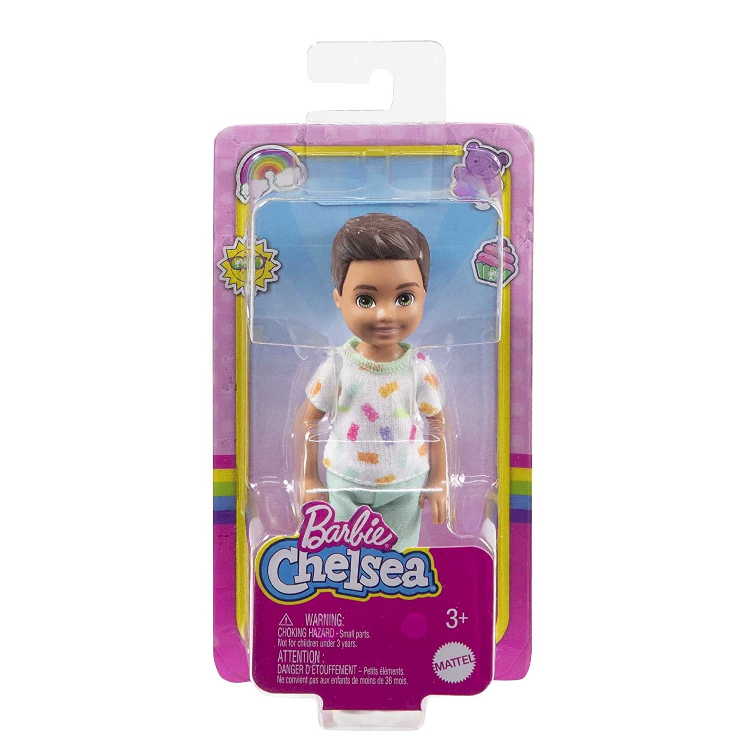 Barbie Chelsea 6 Inch Brunette Boy Doll Wearing Colorful Printed T-Shirt, Blue Shorts & White Shoes for Kids Ages 3 Years Old & Up