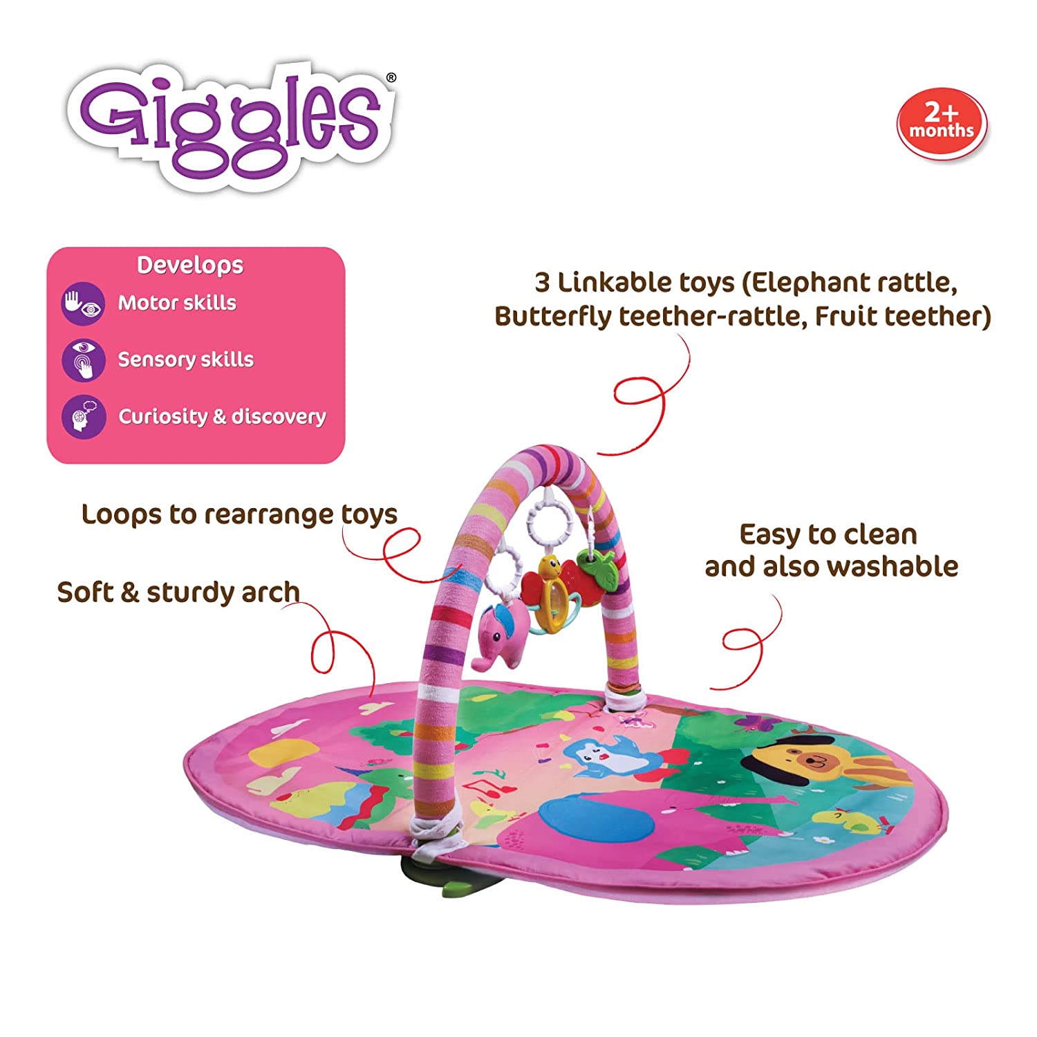 Funskool Giggles 3 In 1 Deluxe Playgym, Pink For Ages 0-3 Years