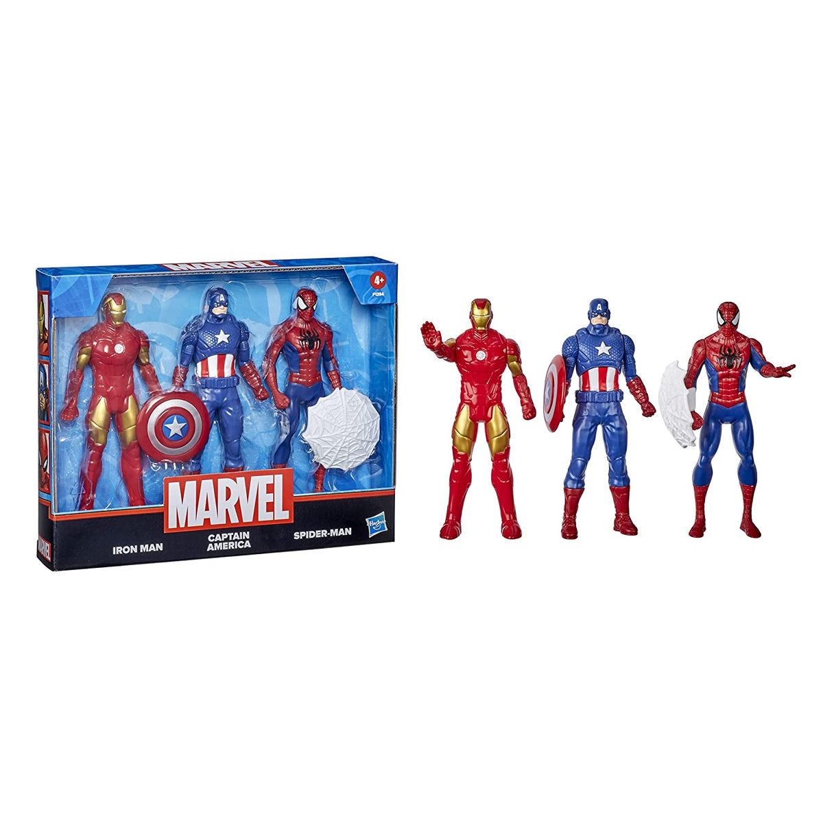 Marvel 6-inch Scale Iron Man, Spider-Man, Captain America Action Figure Toy Pack of 3 for Kids Ages 4 and Up