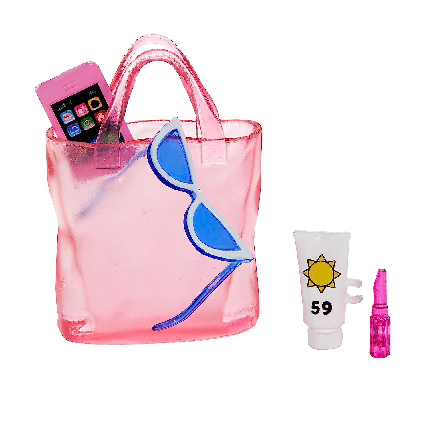 Barbie ​Blonde Doll with Pink and White Swimsuit, Sun Hat, Tote Bag and Beach-Themed Accessories