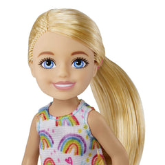 Barbie Chelsea 6 Inch Doll Blonde Hair Wearing Rainbow-Print Dress and Yellow Shoes for Kids Ages 3 Years Old & Up