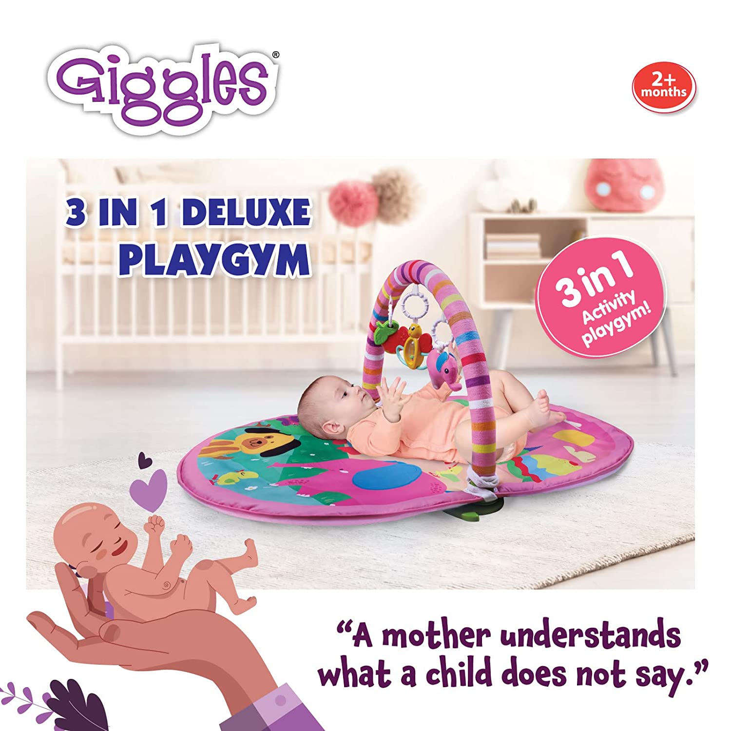 Funskool Giggles 3 In 1 Deluxe Playgym, Pink For Ages 0-3 Years