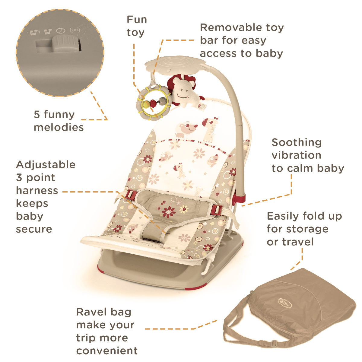 Mastela Fold Up Infant Seat Brown - For Ages 0-1 Years