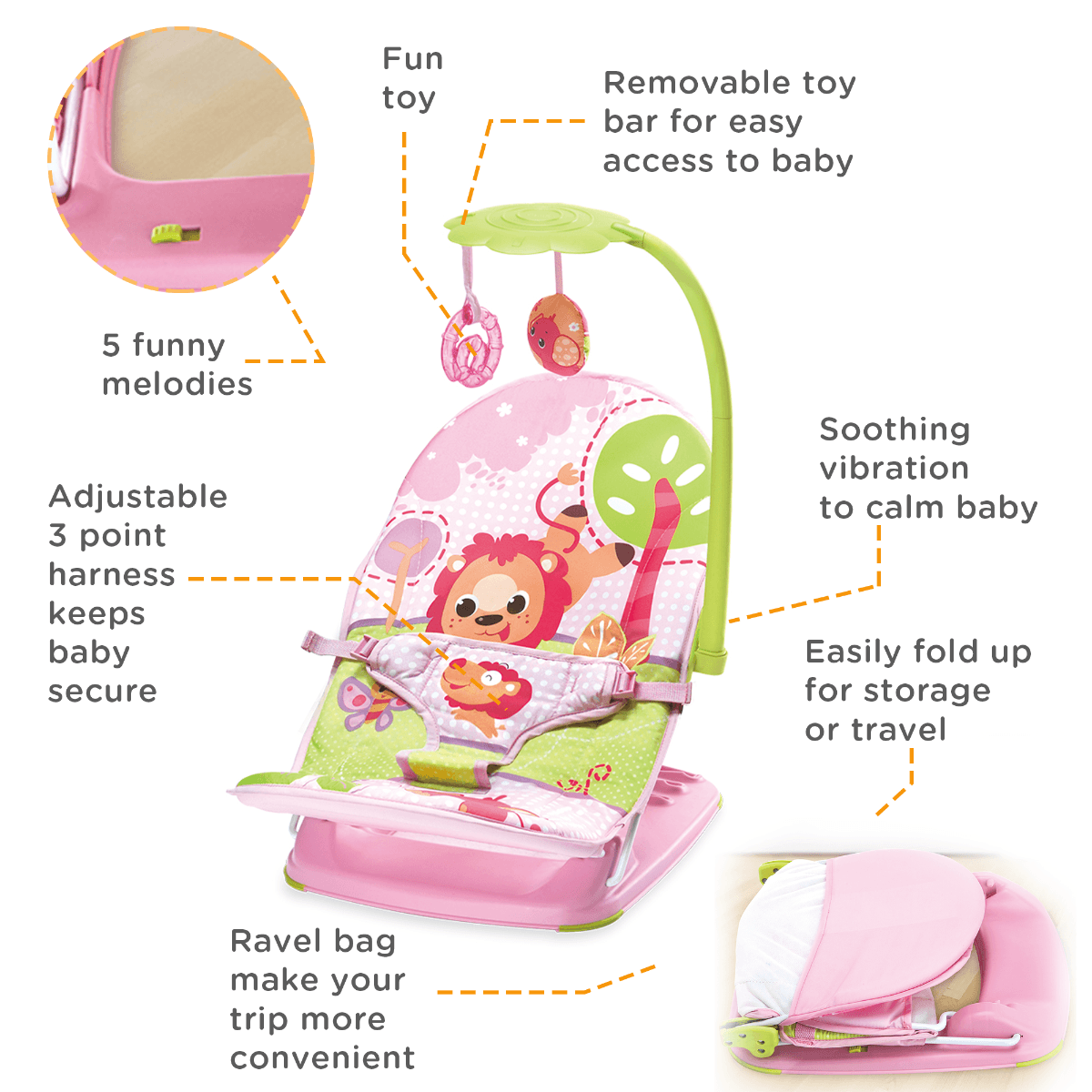 Mastela Fold Up Infant Seat Pink - For Ages 0-1 Years