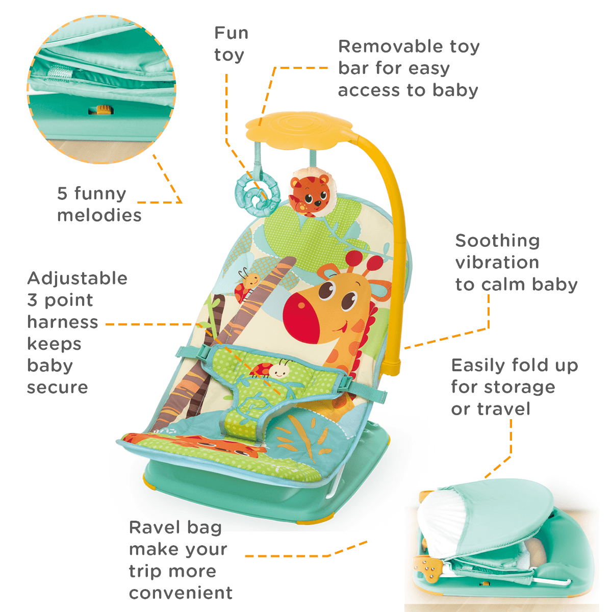 Mastela Fold Up Infant Seat Green - For Ages 0-1 Years