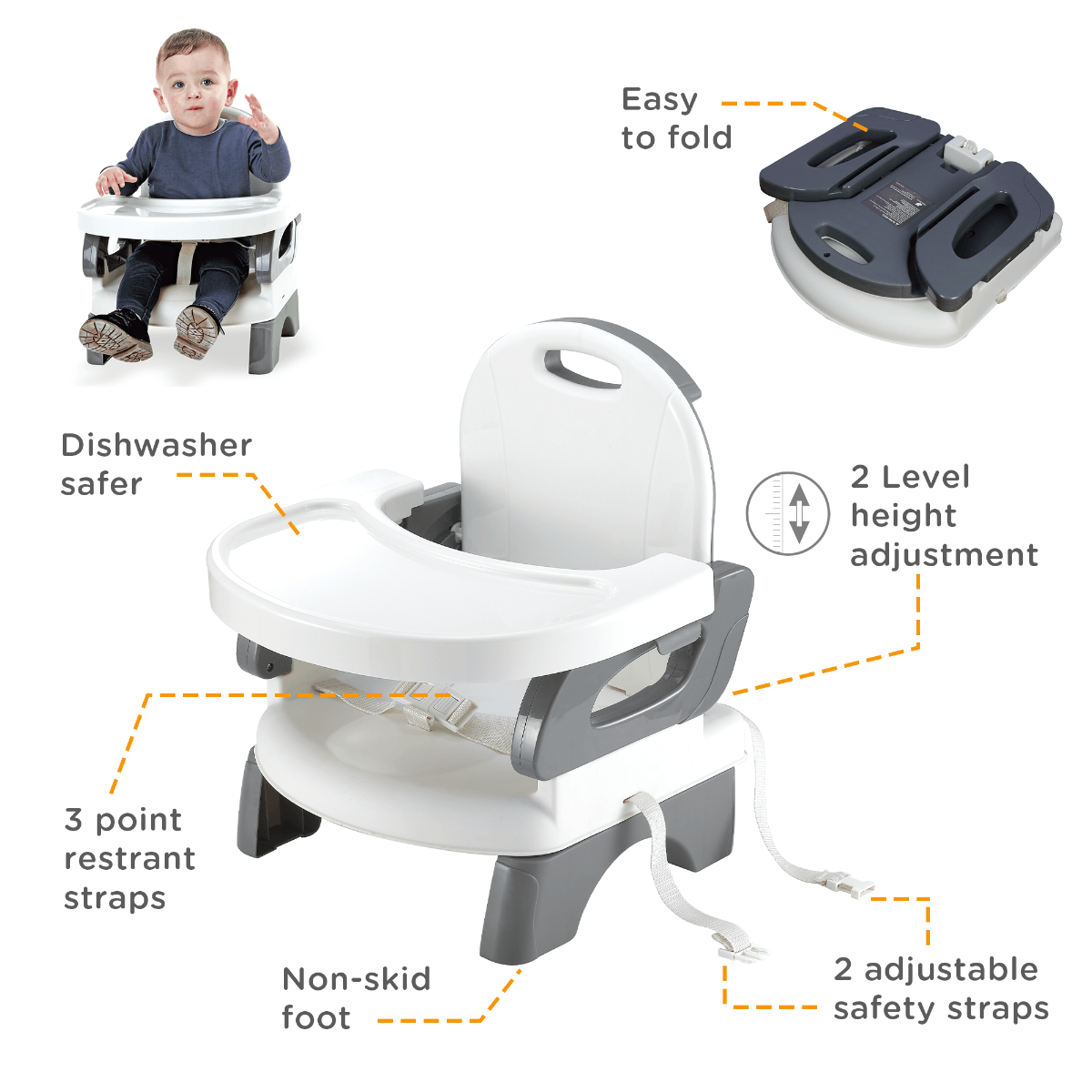 Mastela Folding Booster Seat Grey - For Ages 0-4 Years
