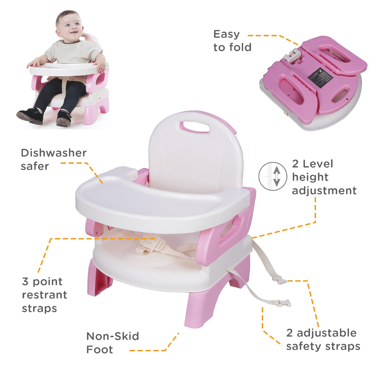 Mastela Folding Booster Seat Pink - For Ages 0-4 Years