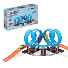 Playzu Track Champion – 68pcs Four 360 Degree Loops Racing Track Game with Building Block Sets