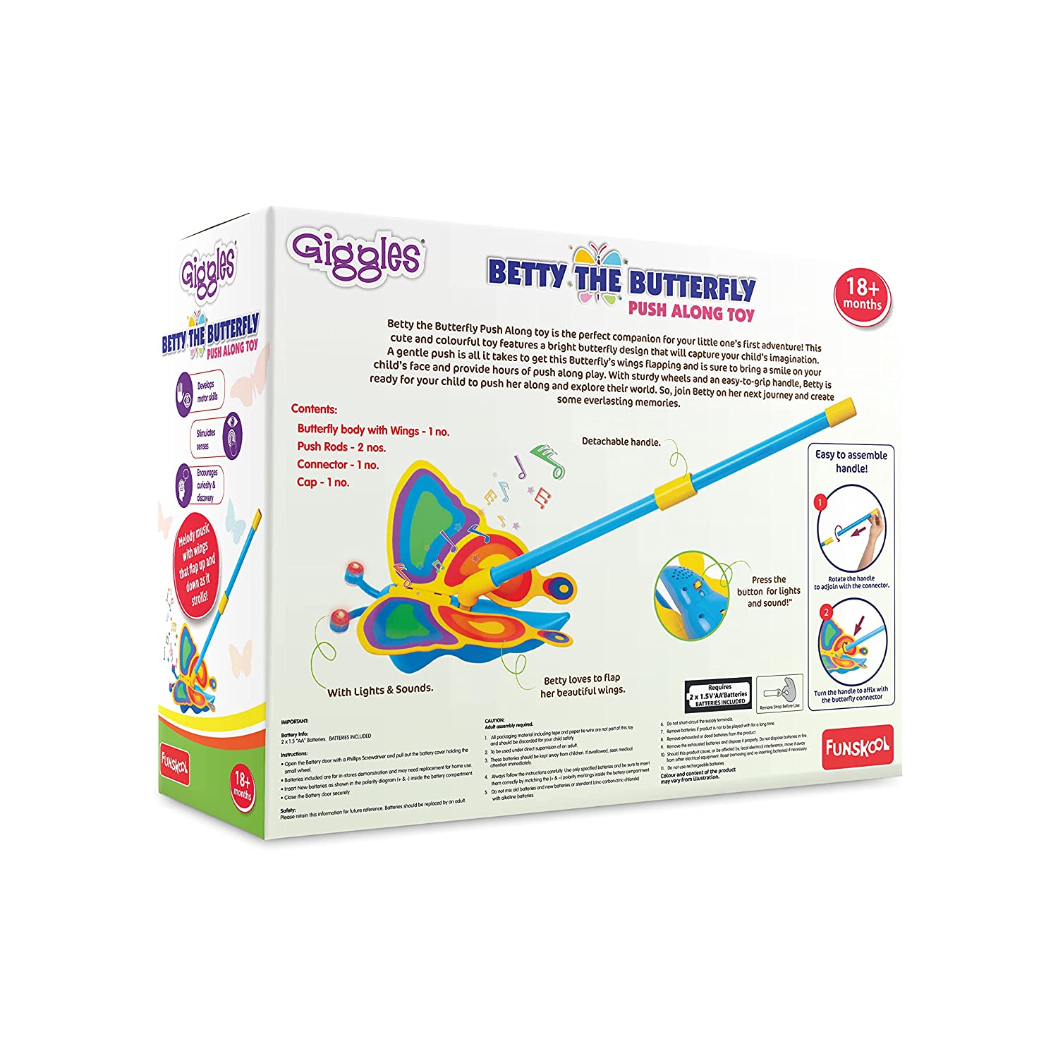 Funskool Giggles Betty The Butterfly Push Along Toy with Lights and Music for Toddlers